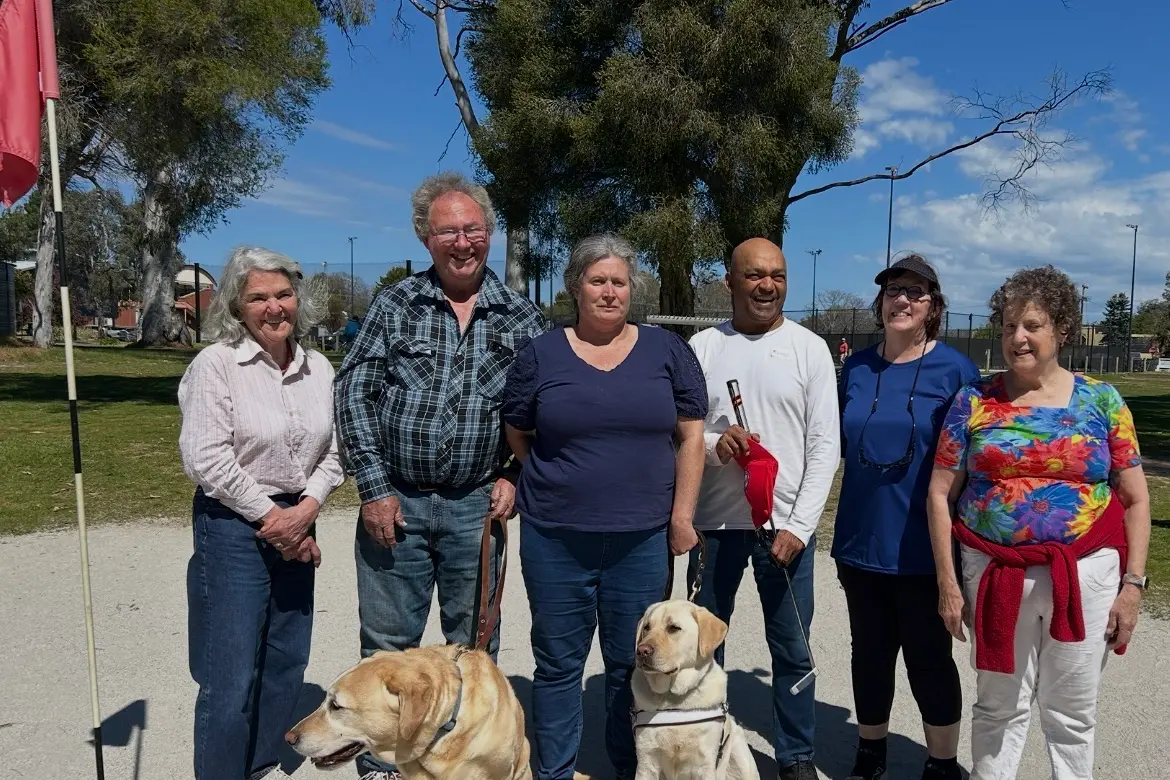 <p>FABULOUS FUN: Beechworth\\u2019s Yvonne Wilkinson (left) with Steve and Candy Chester, Manoj Hunker, Sandy Gilfedder and Janice Campbell at last month\\u2019s Come and Try Day\\u2019 for people with vision loss.</p>\\n