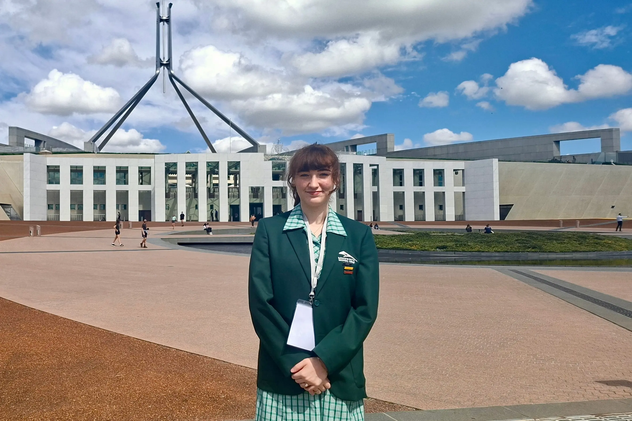 <p>LEGEND STATUS: Beechworth Secondary College student Amy Schilling, pictured outside Parliament House in Canberra, was named as they Young Legend among three category wins for Beechworth in the Keep Australia Beautiful Victoria 2026 Tidy Towns and Cities Sustainability Awards last week.</p>\\n
