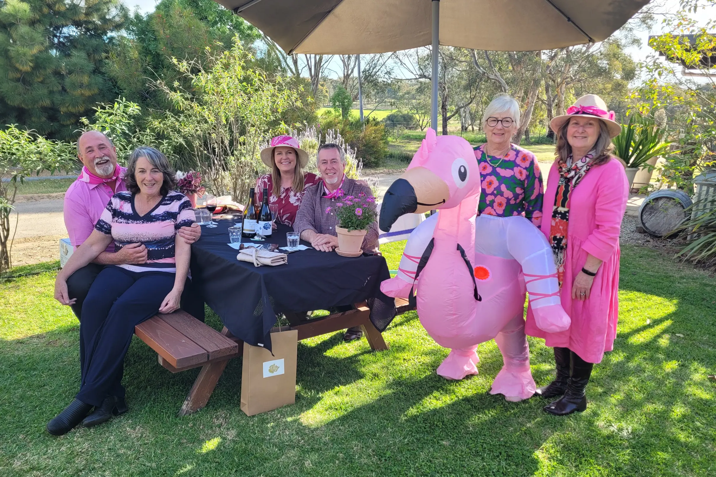 <p>FABULOUS PINK: Stanley\\u2019s Lou and Anne Sirca (left), Leanne Vickers, Rob Dickie, winner of the most creative use of pink Wendy Kelly with Indigo Vineyard\\u2019s Kim Rowley at at last year\\u2019s fundraiser for the McGrath Foundation. PHOTO: Coral Cooksley </p>\\n