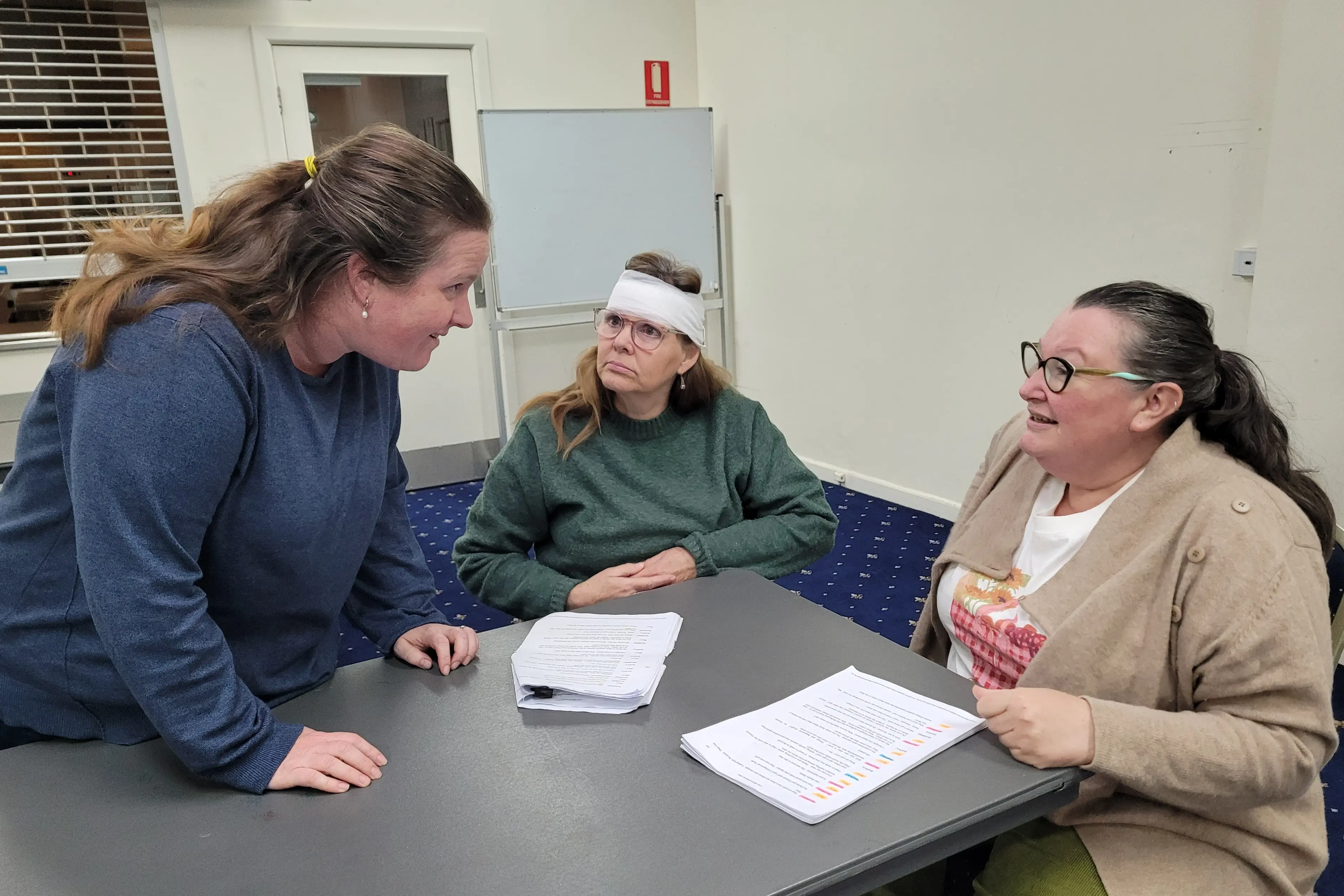 <p>OUTRAGE: Cathie Horne playing character Daina (left) with Julie Groth (playing Maddie) and Kathy Bosland (playing Jill) at Monday\\u2019s rehearsal in Beechworth. PHOTO: Coral Cooksley </p>\\n